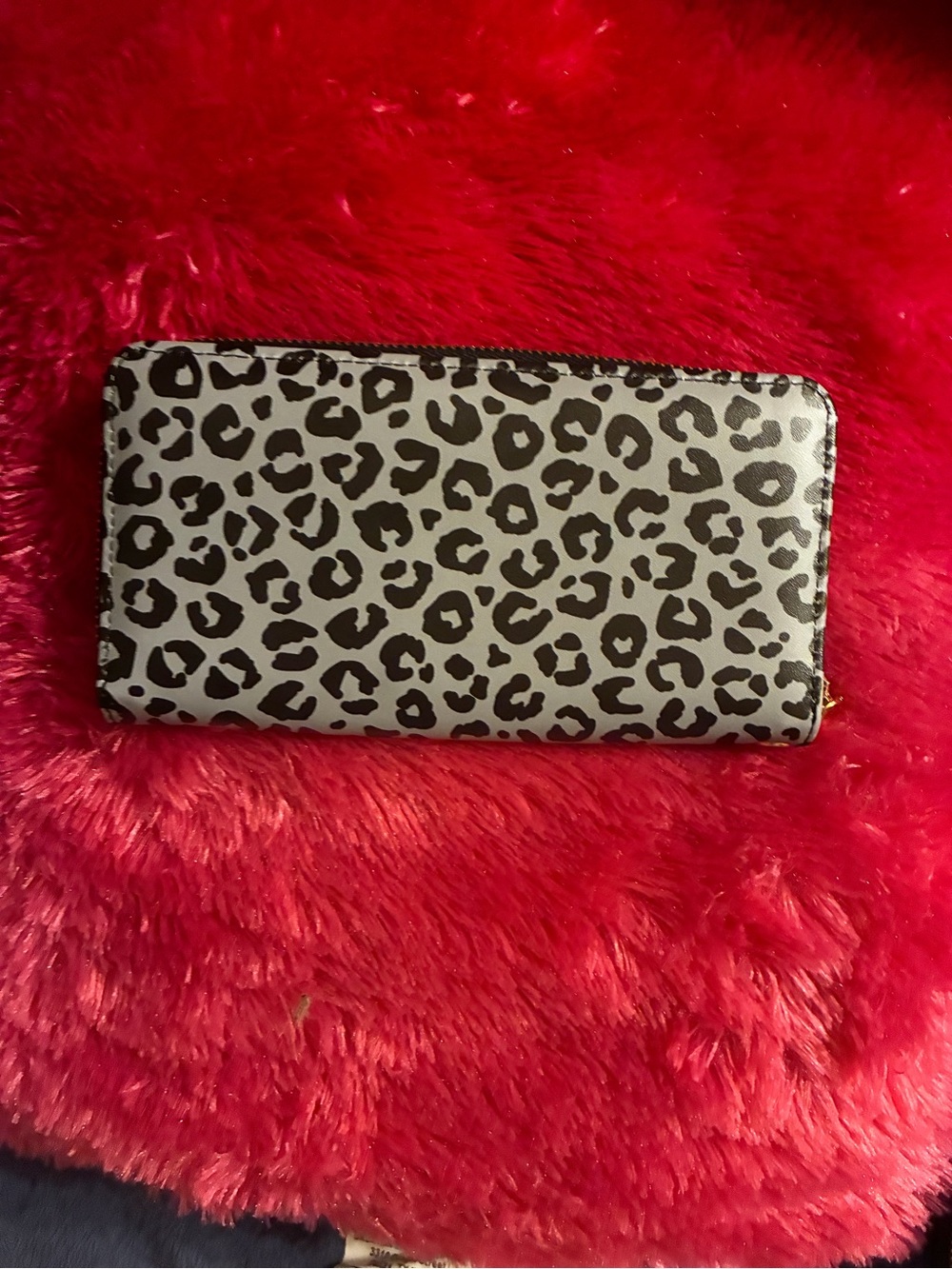 Leopard Print Zip-Around Wallet - Gray/Black